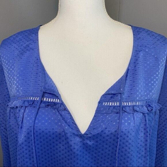 Cece Royal Blue Jacquard Polka Dot Blouse Womens 3X Dressy Top Tassel Boho - Picture 3 of 8